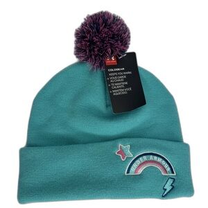 Under Armour Kids' Ages 4-6 years Aqua Breathtaking Blue Rainbow Beanie with Pom